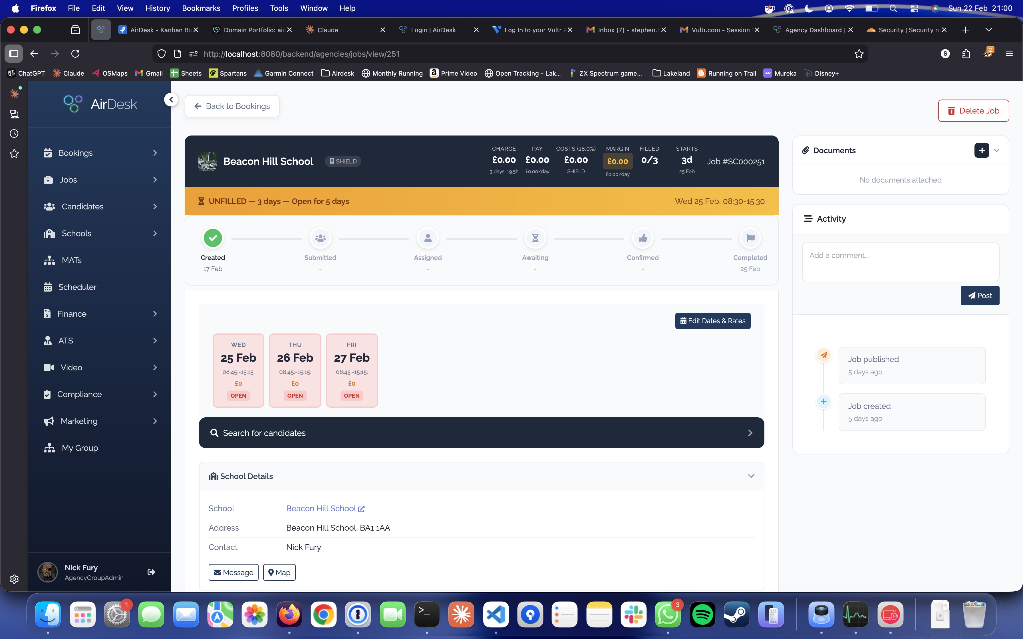 AirDesk booking management interface showing Beacon Hill School